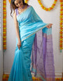 Day Sky Blue Maheshawari Cotton Silk Saree