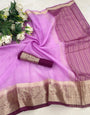 Amiable Lavender Orgenza Silk Saree With Intricate Blouse Piece
