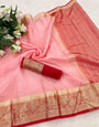 Felicitous Pink Orgenza Silk Saree With Glorious Blouse Piece