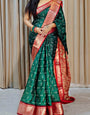 Efflorescence Dark Green Digital Printed Dola Silk Saree With Dissemble Blouse Piece