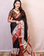 Phenomenal Black Digital Printed Dola Silk Saree With Capricious Blouse Piece