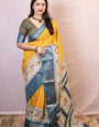 Attractive Mustard Digital Printed Dola Silk Saree With Flaunt Blouse Piece