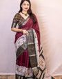 Trendy Wine Digital Printed Dola Silk Saree With Amazing Blouse Piece
