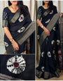 Proficient Black Digital Printed Dola Silk Saree With Radiant Blouse Piece
