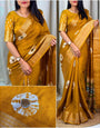 Eclat Mustard Digital Printed Dola Silk Saree With Pulsating Blouse Piece
