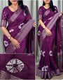 Profuse Purple Digital Printed Dola Silk Saree With Majestic Blouse Piece