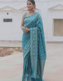 Sizzling Firozi Soft Silk Saree With Gorgeous Blouse Piece