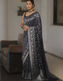 Gorgeous Navy Blue Soft Silk Saree With Alluring Blouse Piece
