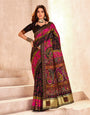 Sempiternal Black Nylon Dola Pashmina Saree With Effulgent Blouse Piece