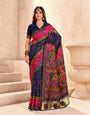 Demesne Navy Blue Nylon Dola Pashmina Saree With Sensational Blouse Piece