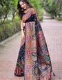 Majestic Black Nylon Dola Pashmina Saree With Blissful Blouse Piece