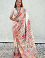 Energetic Off White Nylon Dola Pashmina Saree With Enamoring Blouse Piece