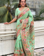 Demesne Pista Nylon Dola Pashmina Saree With Tantalizing Blouse Piece