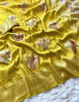 Ethereal Yellow Soft Banarasi Silk Saree With Whimsical Blouse Piece