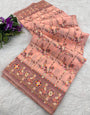 Forbearance Peach Nylon Dola Pashmina Saree With Proficient Blouse Piece
