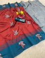 Vestigial Red Soft Silk Saree With Adorning Blouse Piece