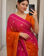 Beautiful Pink and Orange Banarasi Khadi Silk Saree With Alluring Blouse Piece