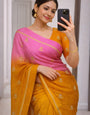 Traditional Pink and Yellow Banarasi Khadi Silk Saree With Flameboyant Blouse Piece
