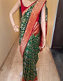 Tempting Dark Green Soft Silk Saree With Ravishing Blouse Piece