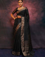 Engaging Black Soft Silk Saree With Proficient Blouse Piece