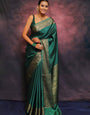 Denouement Rama Soft Silk Saree With Comely Blouse Piece