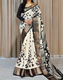 Lissome Off White Digital Printed Soft Silk Saree With Felicitous Blouse Piece