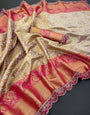 Eloquence Beige Kanjivaram Silk Saree With Moiety Blouse Piece