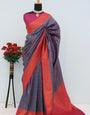 Eloquence Navy Blue Soft Banarasi Silk Saree With Divine Blouse Piece