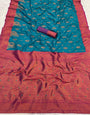 Grandiose Rama Soft Banarasi Silk Saree With Tantalizing Blouse Piece