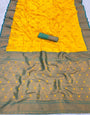Exemplary Yellow Soft Banarasi Silk Saree With Glittering Blouse Piece