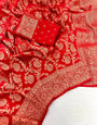 Snappy Red Soft Banarasi Silk Saree With Fantabulous Blouse Piece