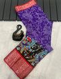 Quintessential Purple Digital Printed Dola Silk Saree With Imbrication Blouse Piece