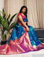 Adorable Blue Soft Banarasi Silk Saree With Breathtaking Blouse Piece