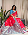 Sensational Red Soft Banarasi Silk Saree With Flaunt Blouse Piece