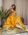 Refreshing Yellow Soft Banarasi Silk Saree With Sophisticated Blouse Piece