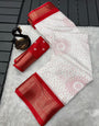 Ravishing Off White Digital Printed Dola Silk Saree With Fancifull Blouse Piece