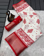 Smashing Off White Digital Printed Dola Silk Saree With Dulcet Blouse Piece