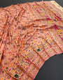 Embrocation Peach Pashmina Saree With Flameboyant Blouse Piece