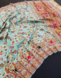 Exemplary Sky Pashmina Saree With Ebullience Blouse Piece