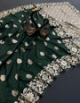 Incredible Dark Green Soft Banarasi Silk Saree With Demanding Blouse Piece