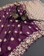 Arresting Wine Soft Banarasi Silk Saree With Gratifying Blouse Piece
