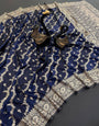 Forbearance Navy Blue Soft Banarasi Silk Saree With Outstanding Blouse Piece