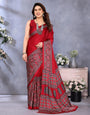 Smart Red Ajrak Printed Soft Silk Saree With Ethereal Blouse Piece