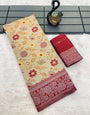 Outstanding Beige Soft Banarasi Tissue Silk Saree With Pulsating Blouse Piece