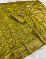 Ailurophile Green Soft Banarasi Silk Saree With Twirling Blouse Piece