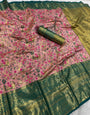 Preferable Baby Pink Kanjivaram Silk Saree With Gratifying Blouse Piece