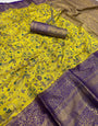 Improbable Yellow Kanjivaram Silk Saree With Skinny Blouse Piece