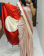 Blissful Beige Digital Printed Crape Silk Saree With Charismatic Blouse Piece