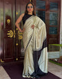 Cynosure Beige Digital Printed Crape Silk Saree With Adorning Blouse Piece