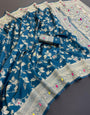 Eloquence Blue Soft Banarasi Silk Saree With Nebula Blouse Piece